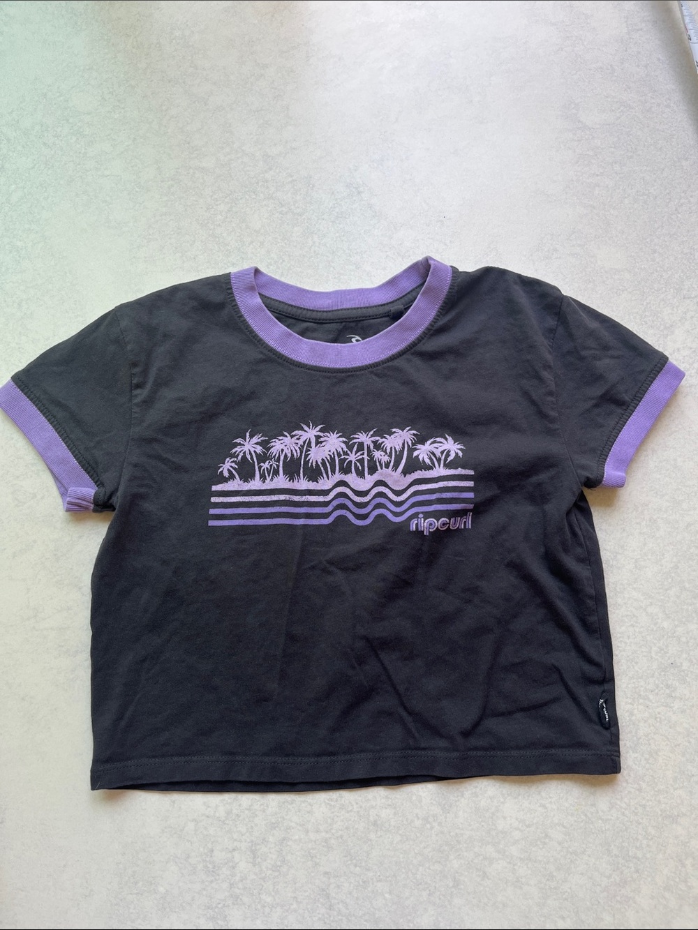 Rip Curl Black & Purple Palm Graphic Ringer Baby Tee